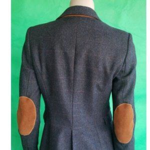 Zara Basics Navy Lambswool Tweed Elbow Patch Blazer
